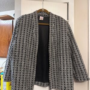 Graff Petite Black Knit Top with White Stripe Trim